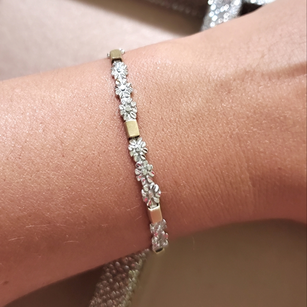 Vintage 14k Gold Two Tone Diamond Cut Bracelet